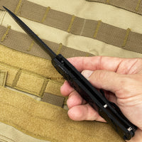 Falcon KS1110BK All Black Spring Assisted Stiletto Knife with Textured Dragon Scales 4"