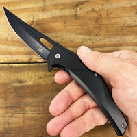 Falcon KS4525BK Trailing Point Matte Black Spring Assisted Fishing & Hunting Knife 4"