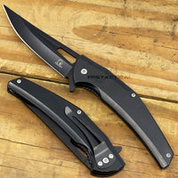 Falcon KS4525BK Trailing Point Matte Black Spring Assisted Fishing & Hunting Knife 4"