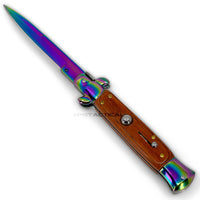 FPSTACTICAL Hue Italian Style Stiletto Switchblade Mirror / Iridescent Rainbow with Pakkawood Scales 4"