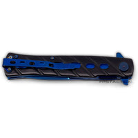 Falcon KS1108BB Black and Blue Mirror Finish Grooved Handle Spring Assisted Stiletto Knife 4"