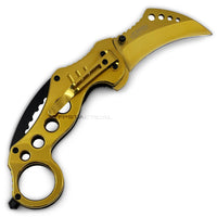 Falcon KS3393GD Mirror Finish / Chrome Gold Karambit Spring Assisted Tactical Knife 2.5"