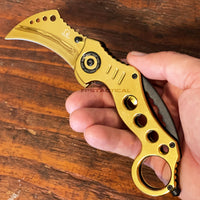 Falcon KS3393GD Mirror Finish / Chrome Gold Karambit Spring Assisted Tactical Knife 2.5"