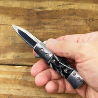 Pacific Solutions KS3336S-NP Miniature Gray Marble Mirror / Chrome Spring Assisted Stiletto Knife 1.75"