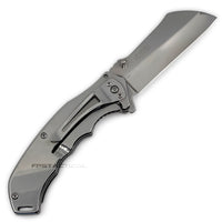 Falcon Classic KS3301CB Chrome Silver and Gray Ash Wood Cleaver Spring Assisted Knife 3.25"