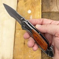 MTech USA Spring Assisted Pocket Knife Silver with Wooden Scales 3.25" MT-A1073BR