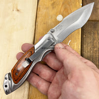 MTech USA Spring Assisted Pocket Knife Silver with Wooden Scales 3.25" MT-A1073BR