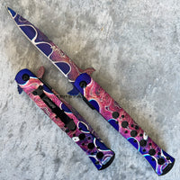 Mtech USA Timascus Rainbow /Purple & Black Spring Assisted Stiletto Knife 4" MT-A1088TM1