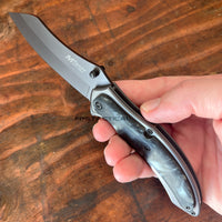 Mtech USA Tinite Wharncliffe Spring Assisted Tactical Pocket Knife Gray / Black Ash Marble 3.5"