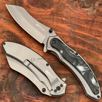 Mtech USA Tinite Wharncliffe Spring Assisted Tactical Pocket Knife Gray / Black Ash Marble 3.5"