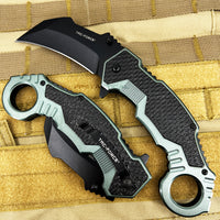 Tac-Force Teal Gray & Black Karambit Spring Assisted Tactical Knife w Glass Breaker & Rubberized Grip 3"