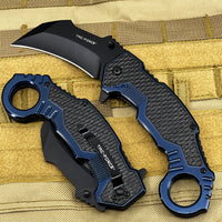 Tac-Force Blue & Black Karambit Spring Assisted Tactical Knife w Glass Breaker & Rubberized Grip 3"