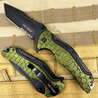 Tac-Force Pewter Olive Drab Green & Black Spring Assisted Combination Tanto / Serrated Blade EDC Knife 3.5"
