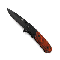 Falcon KS33298RW Compact Drop Point Black and Cherry Wood Spring Assisted Knife 3"