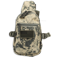 East West USA ACU Digital Camouflage Tactical Military Sling Backpack w Removable USA Flag Patch