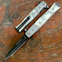 Tac-Force Milano Spring Assisted Stiletto Pocket Knife Black with White Pearlex 3.75"