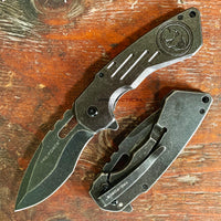 Tac-Force Black / Grey Skull Stonewashed Spring Assisted EDC Tactical Knife 3.5"