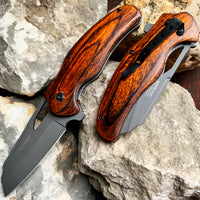 Tac-Force Silver and Cherry Wood Titanium Coated Spring Assisted Cleaver Knife 3.5"