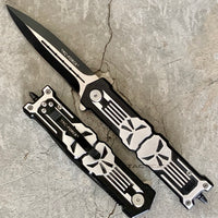 Tac-Force 3D Molded Punisher Skull Spring Assist Stiletto Knife Black & Exposed Stainless Steel 3.5"