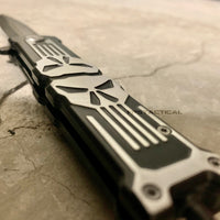 Tac-Force 3D Molded Punisher Skull Spring Assist Stiletto Knife Black & Exposed Stainless Steel 3.5"
