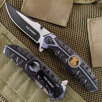 Tac-Force Police Shield Drop Point Spring Assisted Tactical Rescue Knife Black & Blue 4"