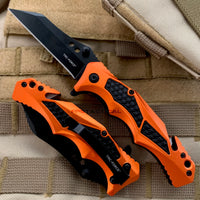 Tac-Force EMS / EMT Spring Assisted Rescue Knife Black / Orange w Aluminum Scales and G10 Inlay 3.5"