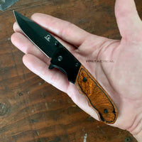 Falcon KS33298RW Compact Drop Point Black and Cherry Wood Spring Assisted Knife 3"