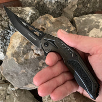 Tac-Force Pewter / Grey & Black Trailing Point Spring Assisted Fishing & Hunting Knife 4"