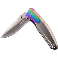 MTech USA Ball Bearing Chrome / Silver / Iridescent Rainbow Manual Folding Pocket Knife w Tinite Coating 3.5"