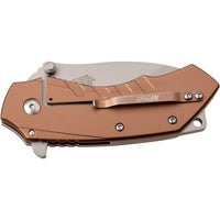 MTech USA Compact Spring Assisted Pocket Knife Silver with Copper Scales / Wooden Inlay 2.75"