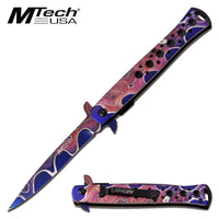 Mtech USA Timascus Rainbow /Purple & Black Spring Assisted Stiletto Knife 4" MT-A1088TM1