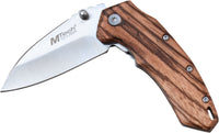 Mtech USA Compact Spring Assisted Pocket Knife Silver with Brown Zebra Wood Scales 2.75"