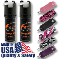 Quantity 2x Survivor Pepper Spray Self Defense / Protection Keychains Mix and Match any 2 Colors for $13.99 USA Made