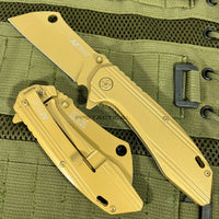 MTech USA Gold Tinite Coated Cleaver Spring Assisted Stainless Steel Pocket Knife 3.5"