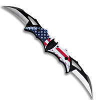 Pacific Solutions Dual Blade Bat Wing American Flag Spring Assisted Knife Black and Silver Dual 4.5"