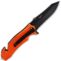 Pacific Solutions Spring Assisted EMS / EMT Folding Rescue Knife Orange & Black 3.5"