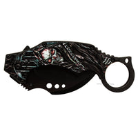 Pacific Solutions KS6157-2 Karambit Spring Assisted Knife w 3D Grim Reaper ABS Scales Black 2.75"