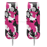 Quantity 2x Survivor Pepper Spray Self Defense / Protection Keychains w Pink Camouflage Leather Cases USA Made
