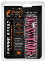 Survivor Pepper Spray Self Defense / Protection Keychain w Pink Zebra Leather Case USA Made