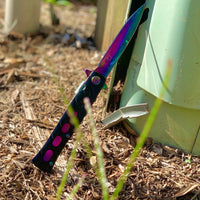 Falcon KS1108RB Iridescent and Black Grooved Handle Spring Assisted Stiletto Knife 4"