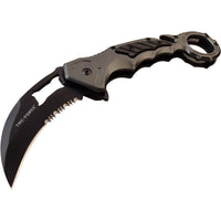 Tac-Force Black and Gray Karambit Spring Assisted Tactical Rescue Knife w Bottle Opener & Seat Belt Cutter 3"