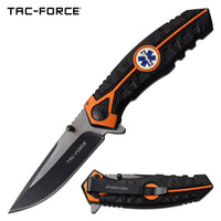 Tac-Force EMT / EMS Drop Point Spring Assisted Tactical Rescue Knife Black & Orange 4"