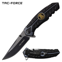 Tac-Force Police Shield Drop Point Spring Assisted Tactical Rescue Knife Black & Blue 4"