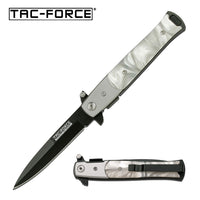 Tac-Force Milano Spring Assisted Stiletto Pocket Knife Black with White Pearlex 3.75"