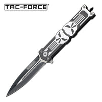 Tac-Force 3D Molded Punisher Skull Spring Assist Stiletto Knife Black & Exposed Stainless Steel 3.5"