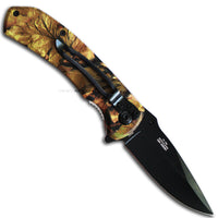 Tac-Force Spring Assisted Hunter Knife Black w Forest Camouflage and Grooved / Contour Grip 3.5"