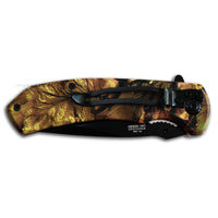 Tac-Force Spring Assisted Hunter Knife Black w Forest Camouflage and Grooved / Contour Grip 3.5"