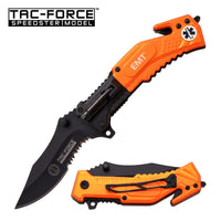 Tac-Force EMS / EMT Spring Assisted Tactical Rescue Knife w/ Integrated Flashlight Orange & Black 3.75"