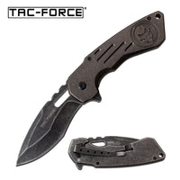 Tac-Force Black / Grey Skull Stonewashed Spring Assisted EDC Tactical Knife 3.5"
