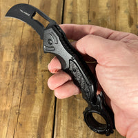 Tac-Force Black Karambit Spring Assisted Tactical Rescue Knife w Seat Belt Cutter & Bottle Opener 3"